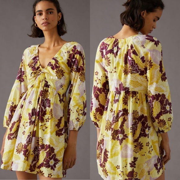 Anthropologie Floral V Neck Mini Dress XS - Picture 4 of 10